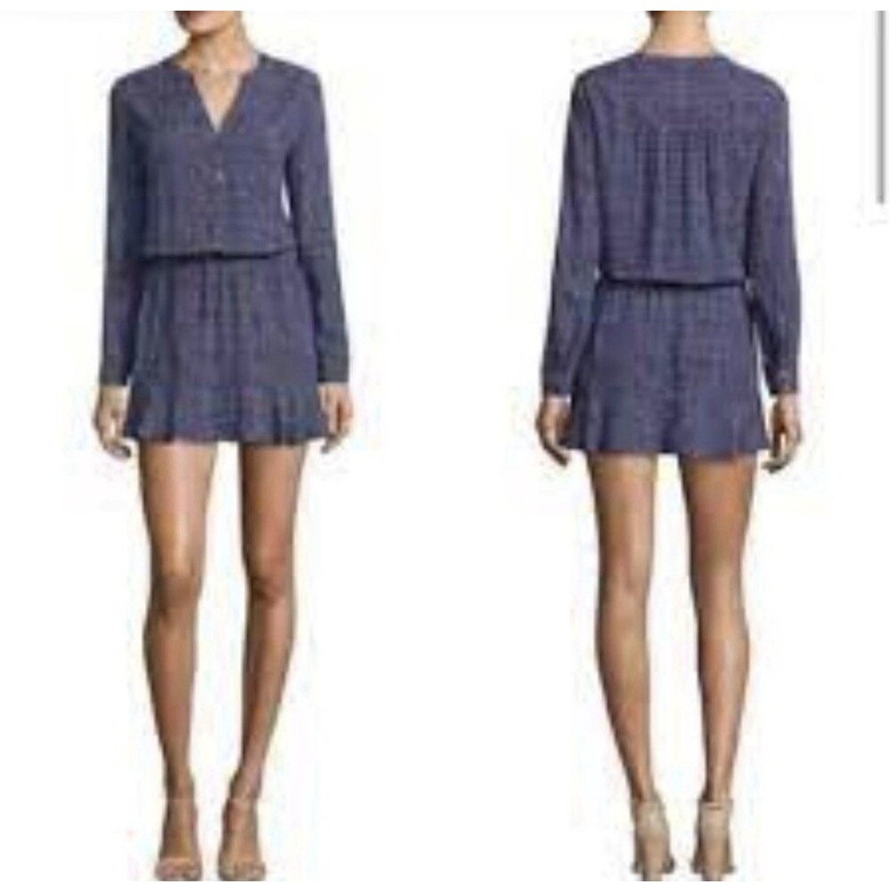 Joie Acey Button-Front Blue Soft Dress Size M Long Roll Tab Sleeve Euro Vacation - Picture 3 of 14